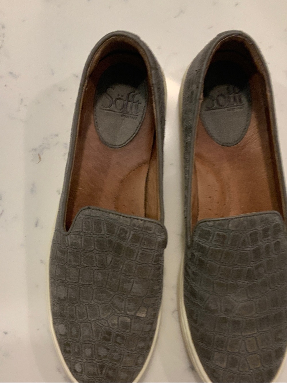 Sofft Gray Croc-Embossed Slip-On Flats